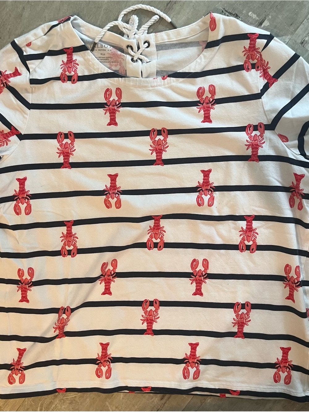Talbots women’s Short-Sleeve Striped Tee with Red Lobster Print XLP